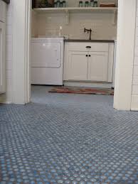 Marine Blue Penny Rounds Natural Grey Grout Color Penny Tile Floors Blue Penny Tile Penny Tile