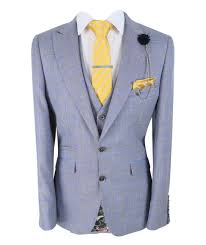 Suitor navy slim fit suit separates coat. Men S Connor Light Blue Tan Check Slim Fit 3 Piece Fashion Summer Wedding Suit Ebay