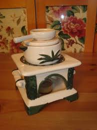 Ceramic Pot On Stove Design W Green Leaf Frangrance Oil Tea Light Candle Burner Candle Burner Ceramic Pot Tea Light Candle