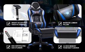Footrest, music, gtxman gaming chairs series are comfortable for studying, playing game and working. Amazon Com Ficmax Ergonomic Massage Gaming Chair Reclining Racing Office Chair High Back Pu Leather Computer Desk Chair With Footrest Big And Tall E Sports Chair With Headrest And Lumbar Support Blue Kitchen