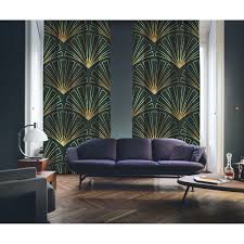 Art Deco No 3 Gold Light Dark Green 2 Panel Curtain Light Green Curtains Gold Living Room Dark Green Walls