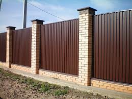 In terms of appearance, walls add an air. Brick And Corrugated Fence 36 Photos Universal Constructions With Brick Pillars From A Profiled Sheet Fencing With Corrugated Flooring