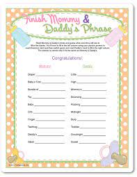 Printable Finish Mommy S Phrase Finish Daddy S Phrase Funsational Com Funny Baby Shower Games Fun Baby Shower Games Baby Shower Fun