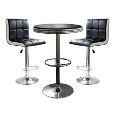 These nifty tables come in just about every material, so personal preference dictates this decision more than anything else. Amerihome Retro Style Bar Table Set In Black With Padded Vinyl Chairs 3 Piece Bsset19 The Home Depot