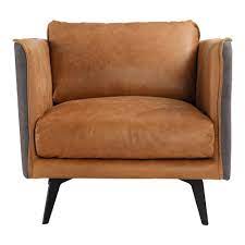 Black feet support the body characterized by white leather upholstery and button tufting. Aurelle Home Mid Century Modern Cognac Leather Arm Chair On Sale Overstock 27545491