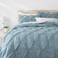 Sleigh bed has both a headboard and a foot board. Amazon Com Amazon Basics Pinch Pleat Down Alternative Comforter Bedding Set Full Queen Spa Blue Home Kitchen