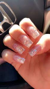 Glitter Nails Sparkly Acrylic Nails Glitter Nails Acrylic Short Square Acrylic Nails Paint the entire nail with the pink polish and allow to dry.