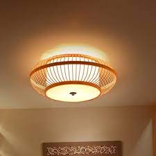 Asian Style Cage Flushmount Lighting Handgefertigte Bambus 3 Light Flush Lampe Mit Weissem Innenschirm Beautifulhalo Com