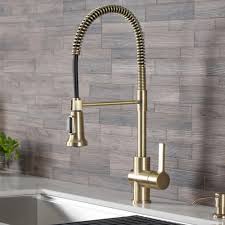 Check out our gold kitchen faucet selection for the very best in unique or custom, handmade pieces from our there are 224 gold kitchen faucet for sale on etsy, and they cost $198.85 on average. Kraus Britt Single Handle Pull Down Kitchen Faucet With Dual Function Sprayer In Brushed Gold Kpf 1690bg The Home Depot