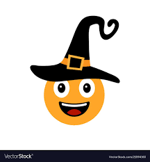 Happy Halloween Smiley In Witch Hat Emotional Icon Happy Emoji Emoticon Smiling Face Symbol Vector Illustration Down Witch Hat Hat Vector Happy Halloween
