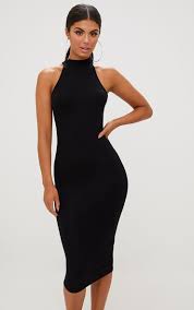 Black High Neck Midi Dress High Neck Midi Dress Fashion Guest Dresses