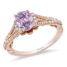 Enchanted Disney Rapunzel Oval Rose De France Amethyst And 1 3 Ct T W Diamond Engagement Ring In 14k Rose Gold