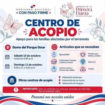 Parque Omar mantiene centro de acopio para recibir donaciones destinadas a damnificados por el sismo