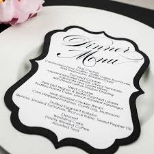 Whether you're having an elegant buffet or a backyard barbecue, menu cards are a fun way to decorate every place setting. Black And White Wedding Menu Cards Too Chic Little Shab Design Studio Inc