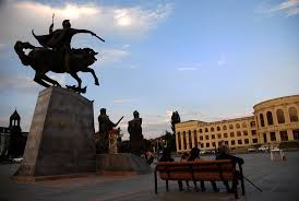 Statue Of St Vartan And The City Hall In Gyumri Armenia Gyumri City Armenian