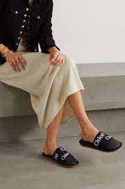 Black Woody Logo Print Canvas And Leather Slippers Chloe Net A Porter