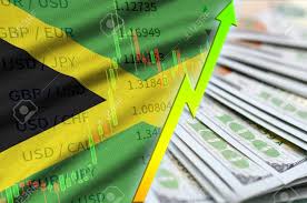 Jamaica Flag And Chart Growing Us Dollar Position With A Fan