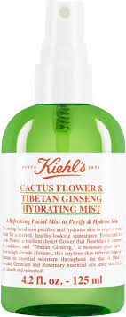 De formule bevat cactusbloem die de huid zelfs in zeer droge omstandigheden hydrateert, en tibetaanse ginseng om de celademhaling te bevorderen. Kiehl S Cactus Flower Tibetan Ginseng Hydrating Mist