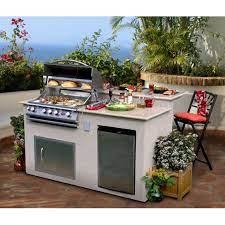 Cal Flame Outdoor Kitchen 4 Burner Barbecue Grill Island With Refrigerator Size Silver Stainl Outdoor Kitchen Island Outdoor Kitchen Outdoor Kitchen Design