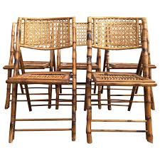 Set Of Five Scorched Bamboo Frame Folding Chairs With Rattan Seat And Back 1stdibs Com Chair Folding Chair Bentwood Chairs