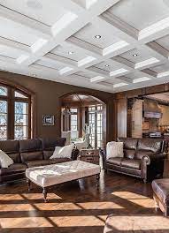 White Living Room Coffered Ceiling White Beams With White Ceiling Wood Floors Recessed Lighting Coffered Ceiling Living Room Ceiling Dark Living Rooms