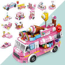 Amazon.com: Ulanlan 女孩積木玩具553 件冰淇淋卡車組女孩玩具25 種模型粉紅色積木玩具STEM 玩具建築玩具組適合兒童6-12  歲及以上女孩的最佳禮物: