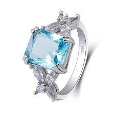 Jemmin Costume Jewelry Rings For Women Wedding Rectangle Sky Blue Zircon Bijou Very Kind Cz Wedding Ring Sets Sterling Silver Rings Set Costume Jewelry Rings