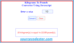 25 kilograms to pounds = 55.11557 pounds. Kilograms To Pounds Converter Using Javascript Free Source Code Projects Tutorials