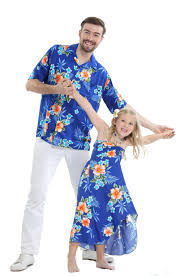 Father Daughter Matching Men Shirt And Girl Butterfly Dress In Hibiscus Blue Luau Outfits Father Daughter Outfits Matching Couple Outfits