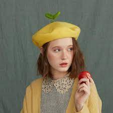 Little Green Bud Yellow Beret Hat Yellow Beret Beret Cute Hats