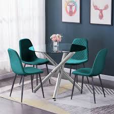 'green can be equally dramatic and luxurious when used in the kitchen.' two of the most popular shades of green for kitchens right now are sage and forest green. 90cm Round Glass Dining Table And 4 Velvet Dining Chairs Set Green Kitchen Home 791342795913 Ebay