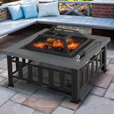 Nice firepit, off the ground and large enough for the deck or patio. Outsunny Square Metal Fire Pit With Waterproof Cover Black Grey For Sale Online Ebay
