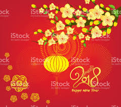 Happy New Year 2018 Greeting Card And Chinese New Year Of The Dog Happy New Year 2018 Cherry Blossom Background Happy New Year Greetings
