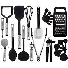 Cooking Utensils Set Kitchen Accessories Nylon Cookware Set Kitchen Gadget Tools Of Black 23 Pieces Lux Decor Collection Walmart Com Walmart Com
