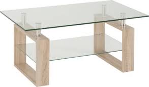 Wood interlock to form a tripod that supports a 20mm thick transparent glass top. Milan Coffee Table Sonoma Oak Effect Veneer Clear Glass Silver Low Cost Furniture Direct