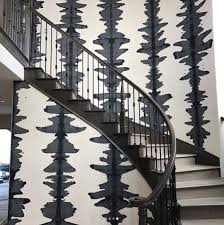 Porter Teleo S Ink Blots In Gris Adorn This Stunning Stairway By Belle Maison Ink Blot Tie Dye Wallpaper Hand Painted Wallcoverings