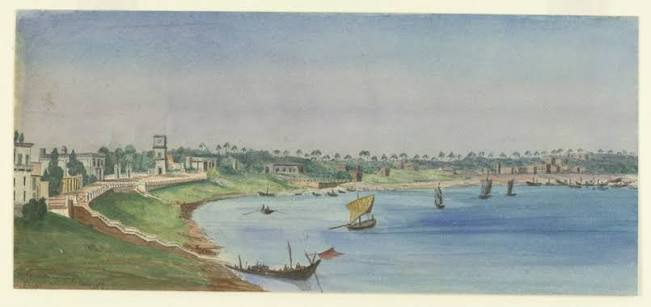 148 years old painting of view of Chandannagar on Hooghly river bank in West Bengal was painted in 1868 AD.