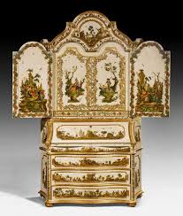 Seltene Lacca Povera Aufsatzschreibkommode Venetian Furniture Antique Cabinets Woman Painting