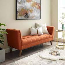 Modway Haven Orange Tufted Button Upholstered Fabric Accent Bench Eei 3002 Ora The Home Depot Living Room Bench Living Room Orange Living Room Seating