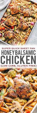 Sheet Pan Honey Balsamic Chicken Thighs With Veggies Recipe Honey Balsamic Chicken Balsamic Chicken Recipes Recipes