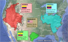 Una de las cosas favoritas de latino america es la diversidad de dialectos que cada pais tiene. True Sizes Of Colombia Ecuador And Venezuela Etymologynerd