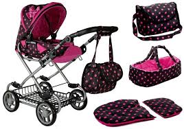 Doll Stroller Alice Black Pink Baby Carrier Toys Dolls Houses Buggys