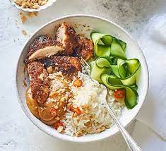 Satay Chicken Rice Bowl Recipe In 2020 Chicken Rice Bowls Chicken Satay Bbc Good Food Recipes