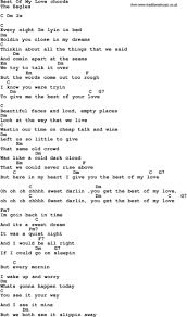 Song Lyrics With Guitar Chords For Best Of My Love Guitar Chords And Lyrics Guitar Chords For Songs Guitar Songs