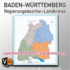 Sie übernehmen aufgaben, die zwischen gemeinden anfallen oder für die eine einzelne gemeinde zu klein ist. Baden Wurttemberg Vektorkarte Regierungsbezirke Landkreise Grebemaps