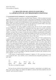 Pdf La Oracion De Relativo En Quechua La Aportacion De Los Misioneros Linguistas
