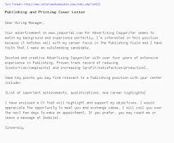 Publishing And Printing Cover Letter Job Application Letter
