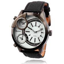 Leather Band With Triple Time Zone Dial Triple Movt Quartz Watch For Men Oulm 3136 Fashion Watches Watches For Men Leather Band
