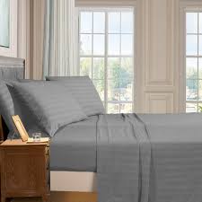Premium Double Bed Micro Stripe Printed Grey Bed Sheet Set Soft Bedding