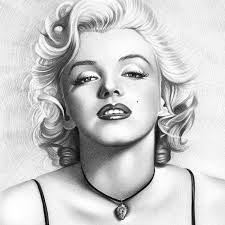 Black And White Pictures To Draw Marilyn Monroe Drawing Black White How To Draw A Woman Short Blonde Curly Hair Necklace In 2020 Girl Face How To Draw Hair Female Face Drawing